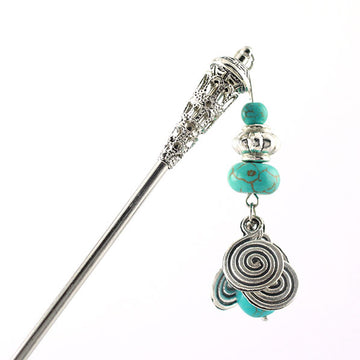 Tribal Style Hair Stick w/ Blue Beads